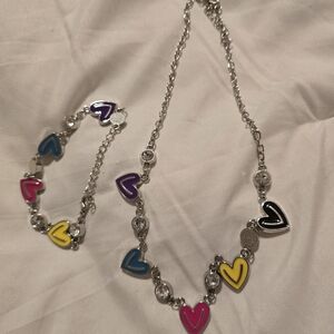 paparazzi Multicolor Heart Necklace and Bracelet Set
